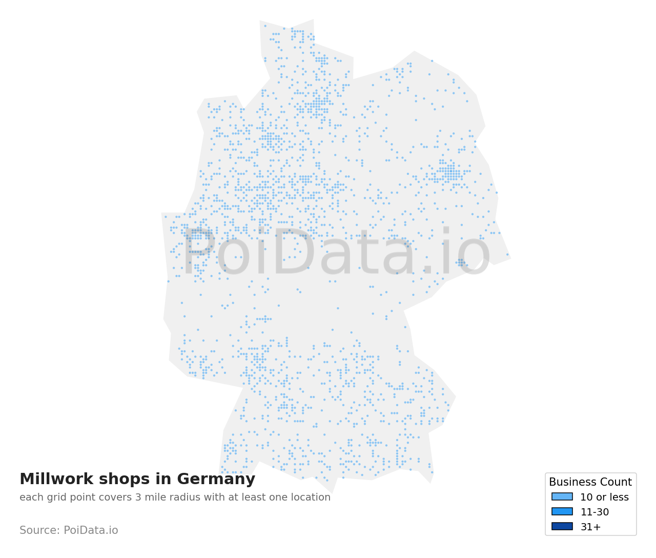 Millwork shop density map for Germany