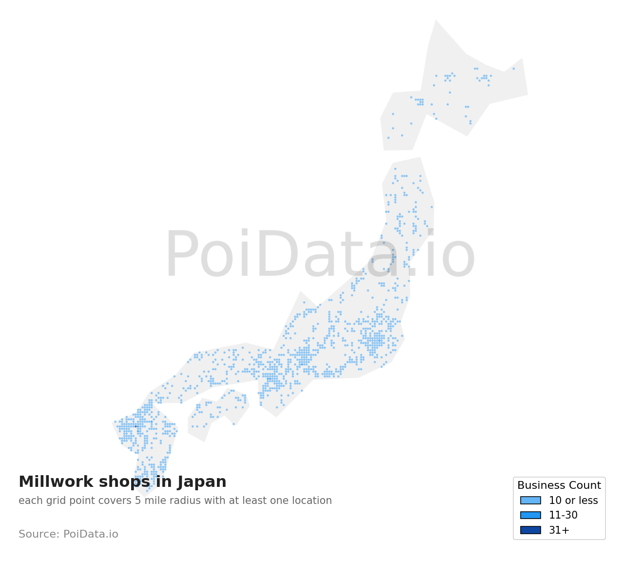 Millwork shop density map for Kyoto, Japan