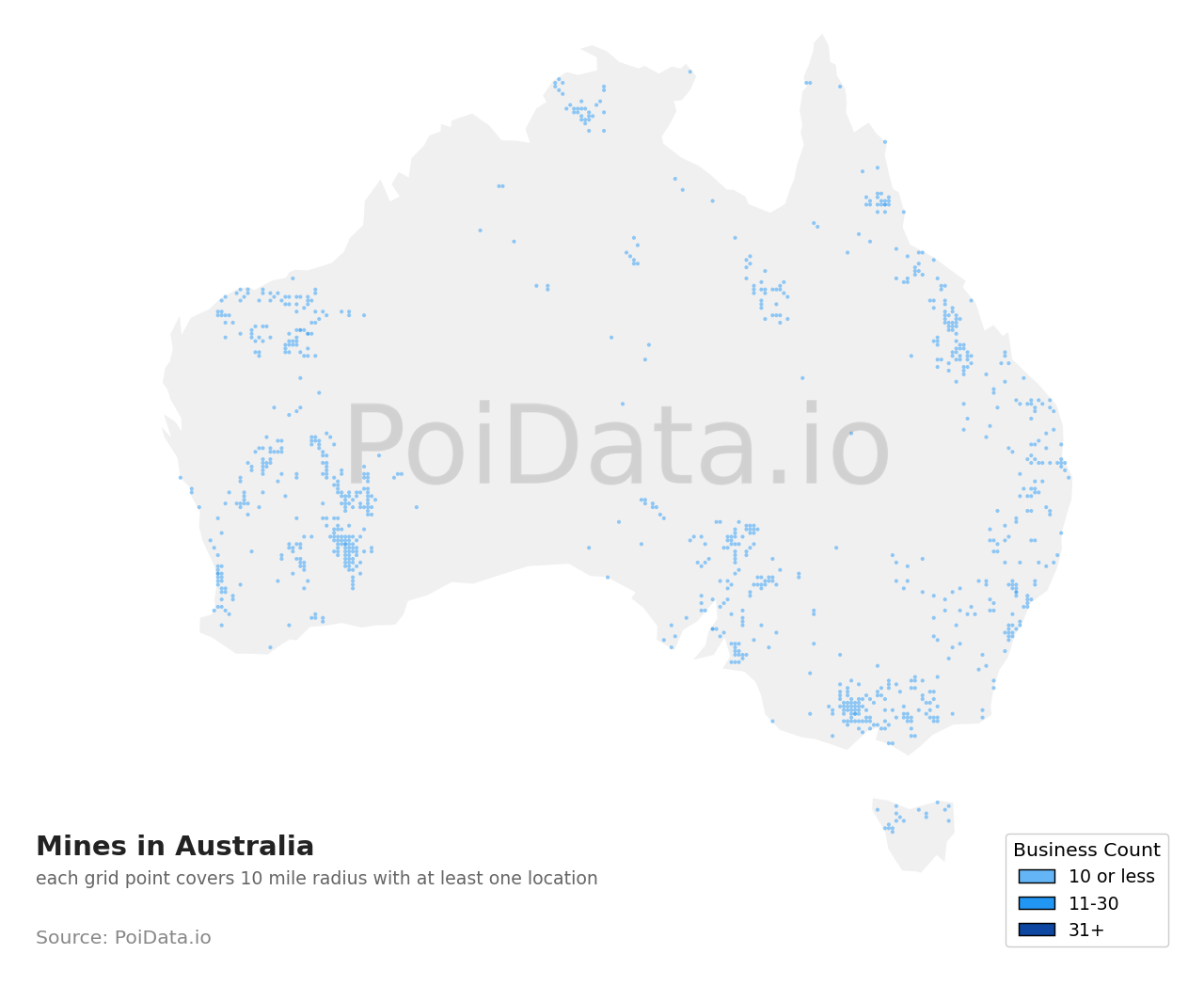 Mine density map for Tasmania, Australia