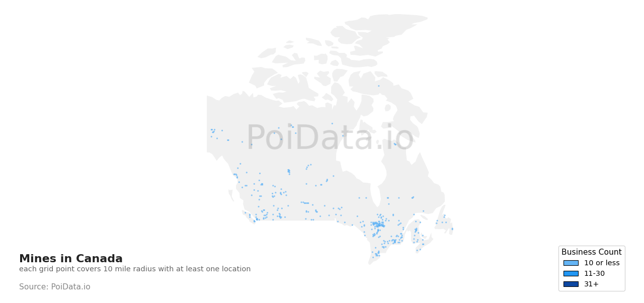 Mine density map for Newfoundland and Labrador, Canada