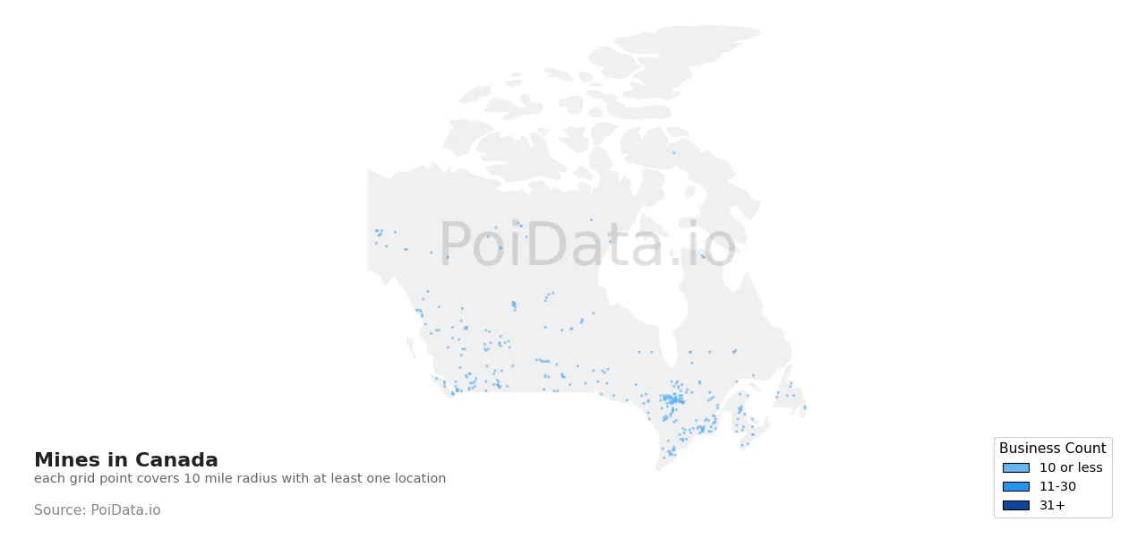 Mine density map for Canada