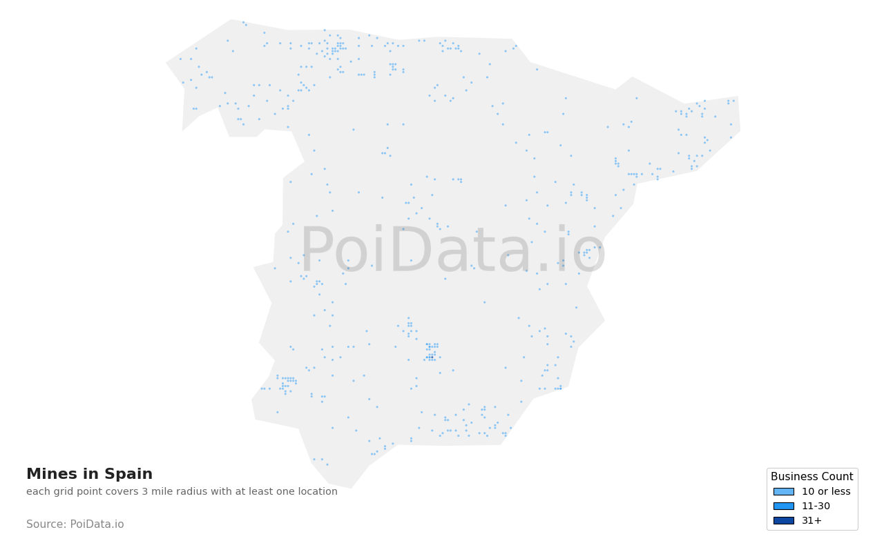 Mine density map for Spain