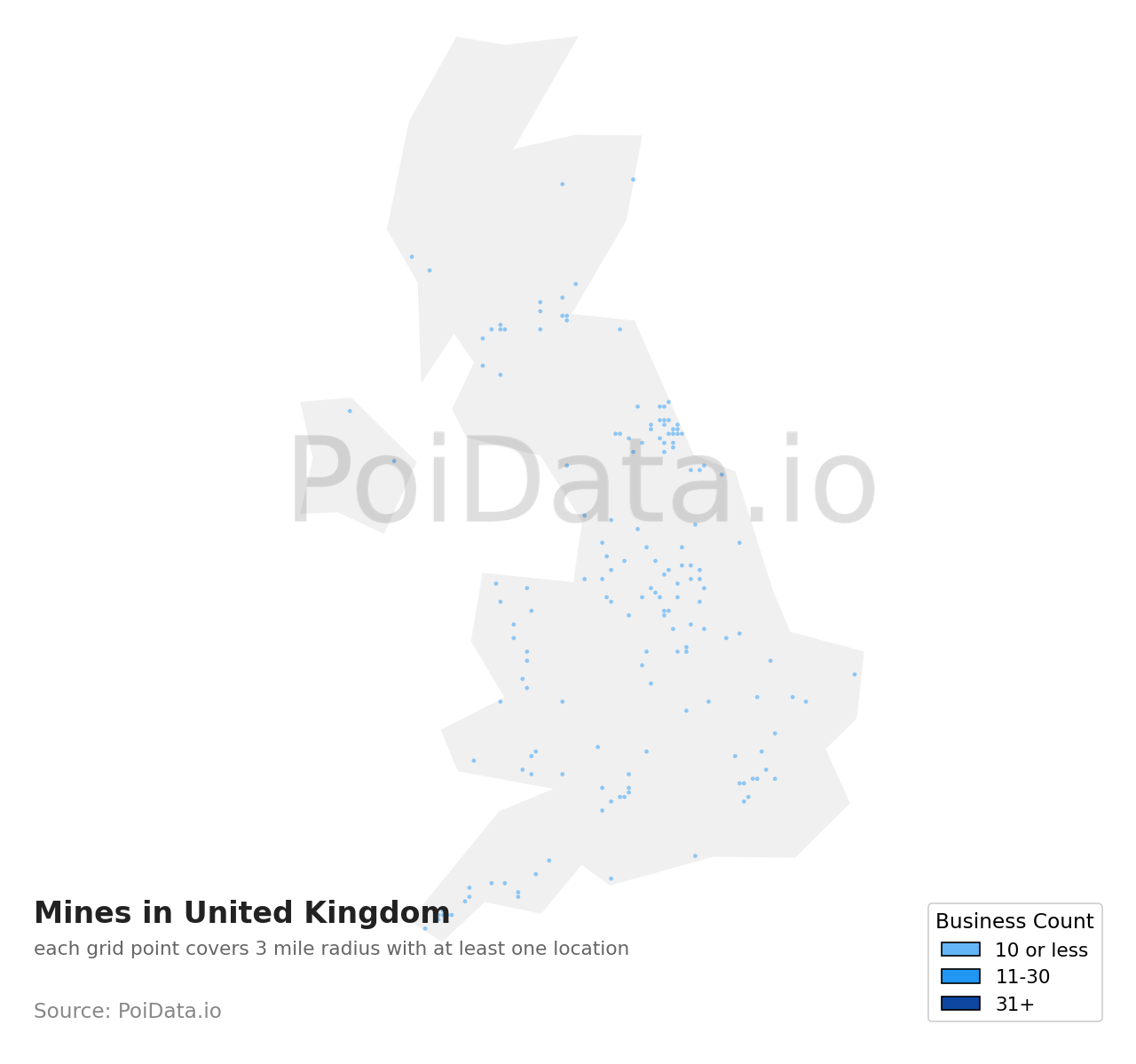 Mine density map for United Kingdom