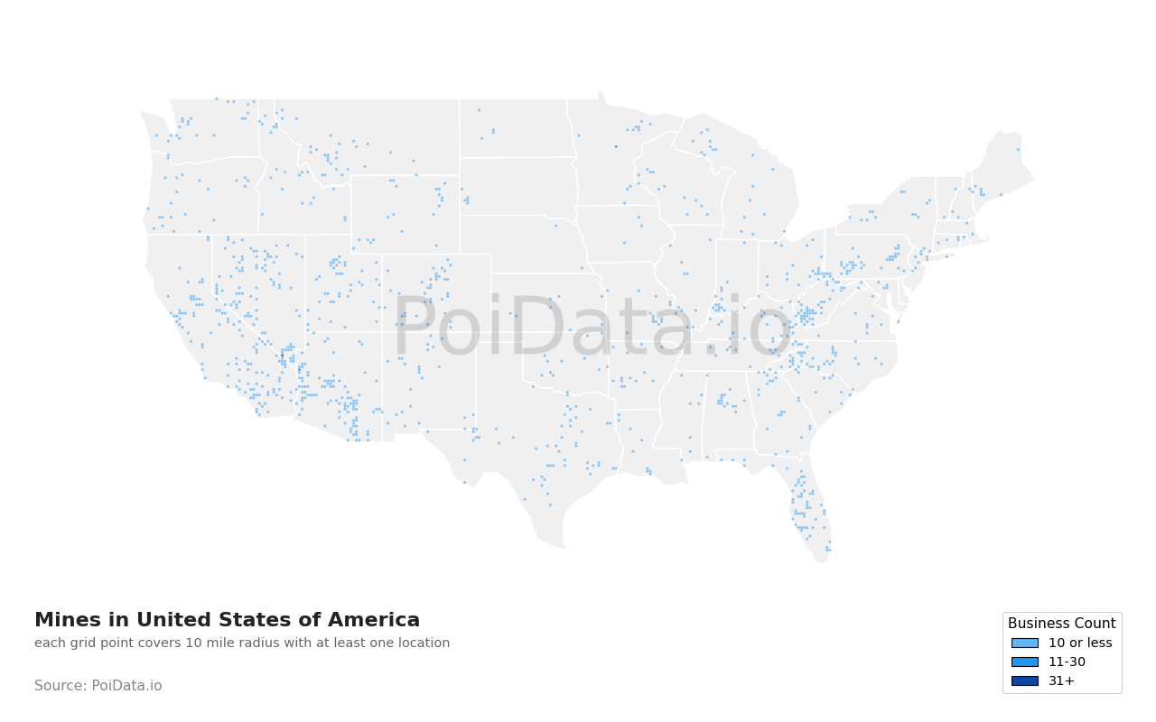 Mine density map for United States