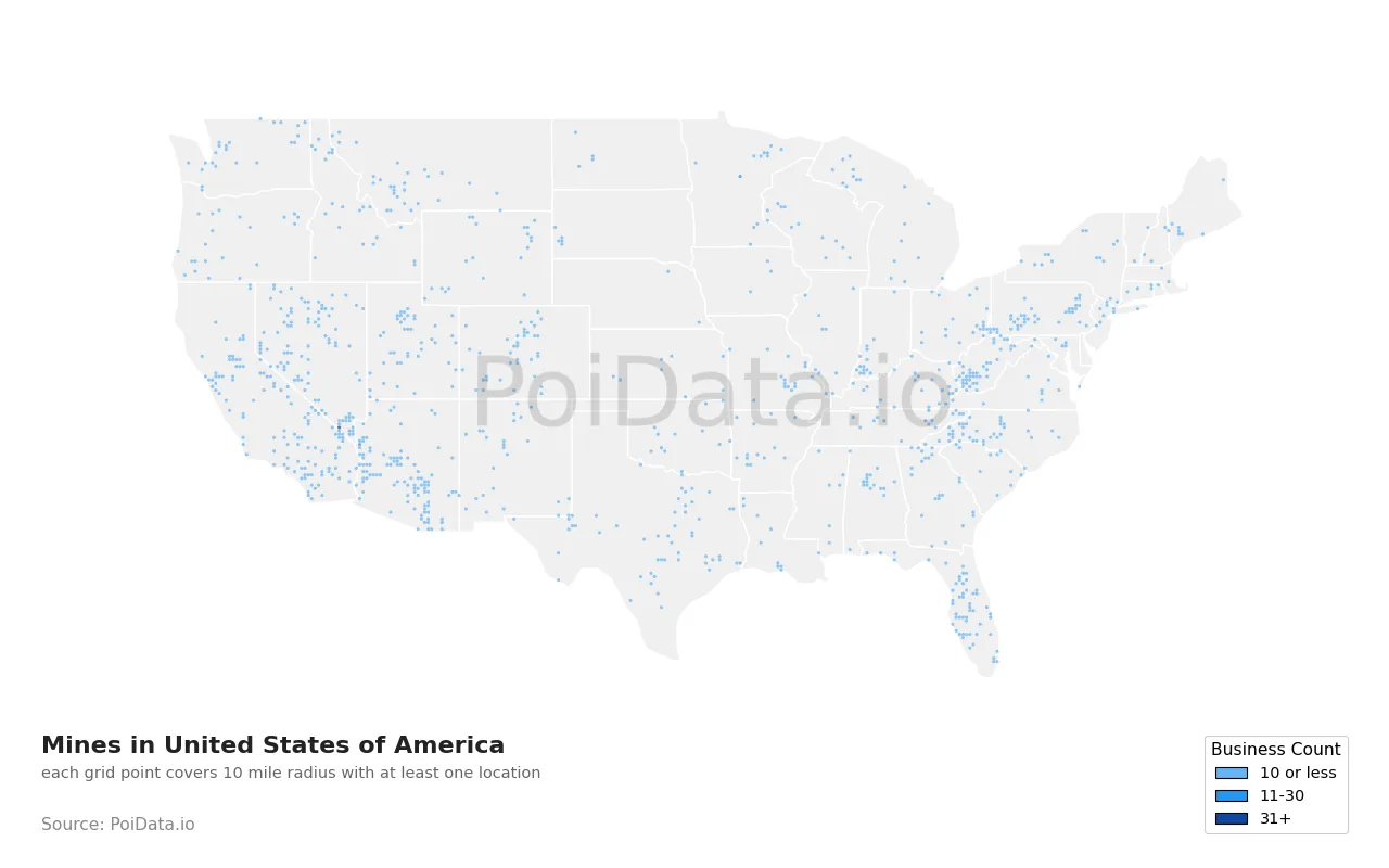 Mine density map for United States