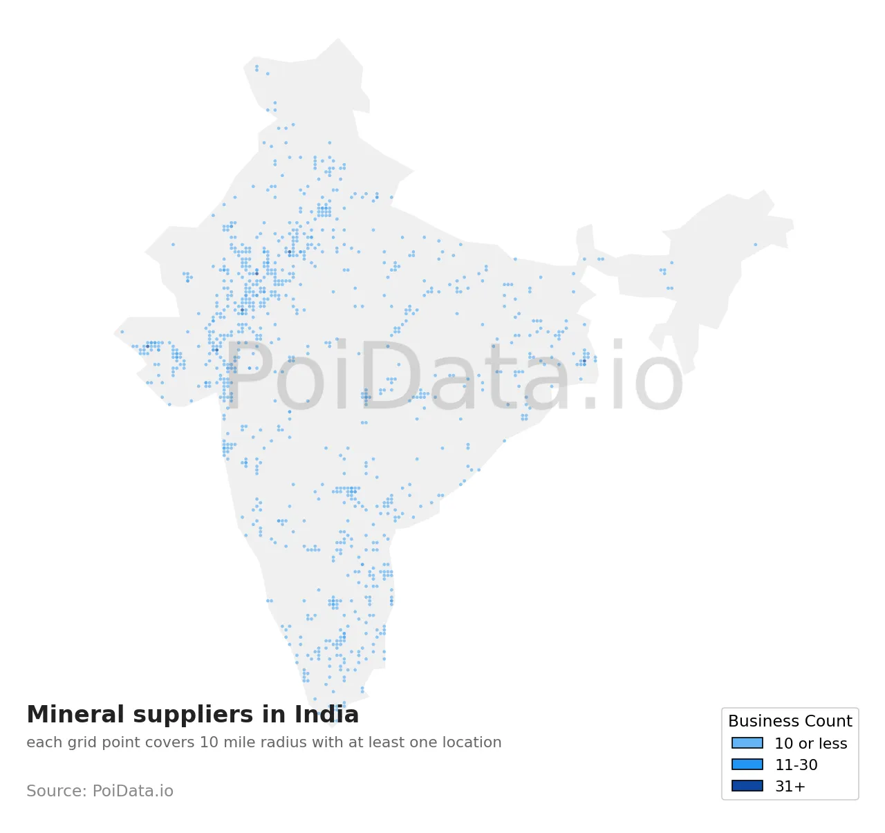 Mineral supplier density map for India