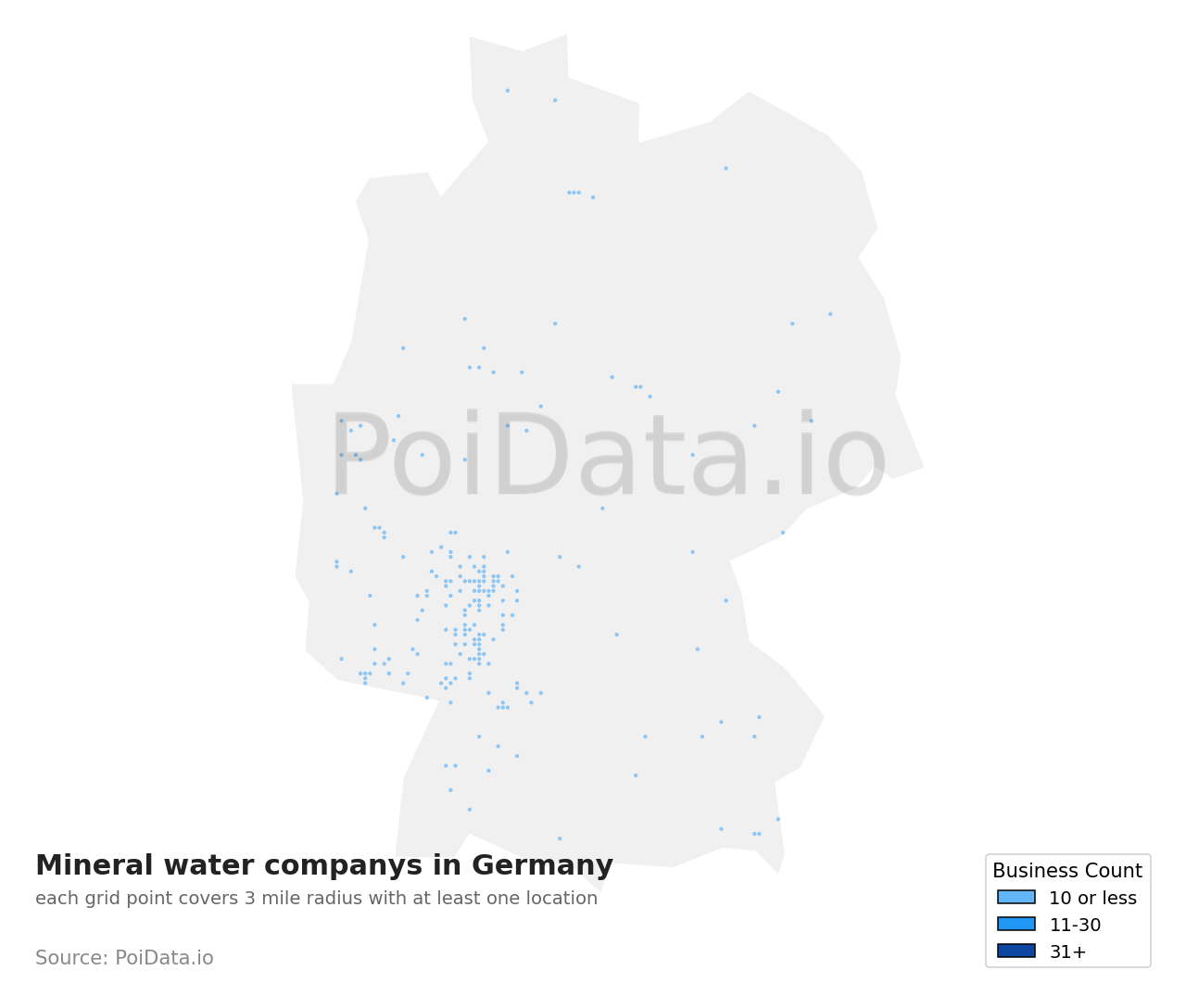 Mineral water company density map for Germany