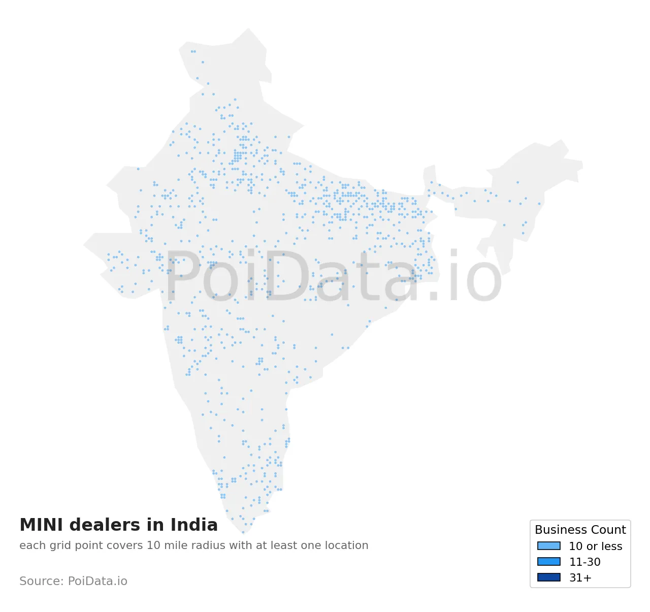 MINI dealer density map for India