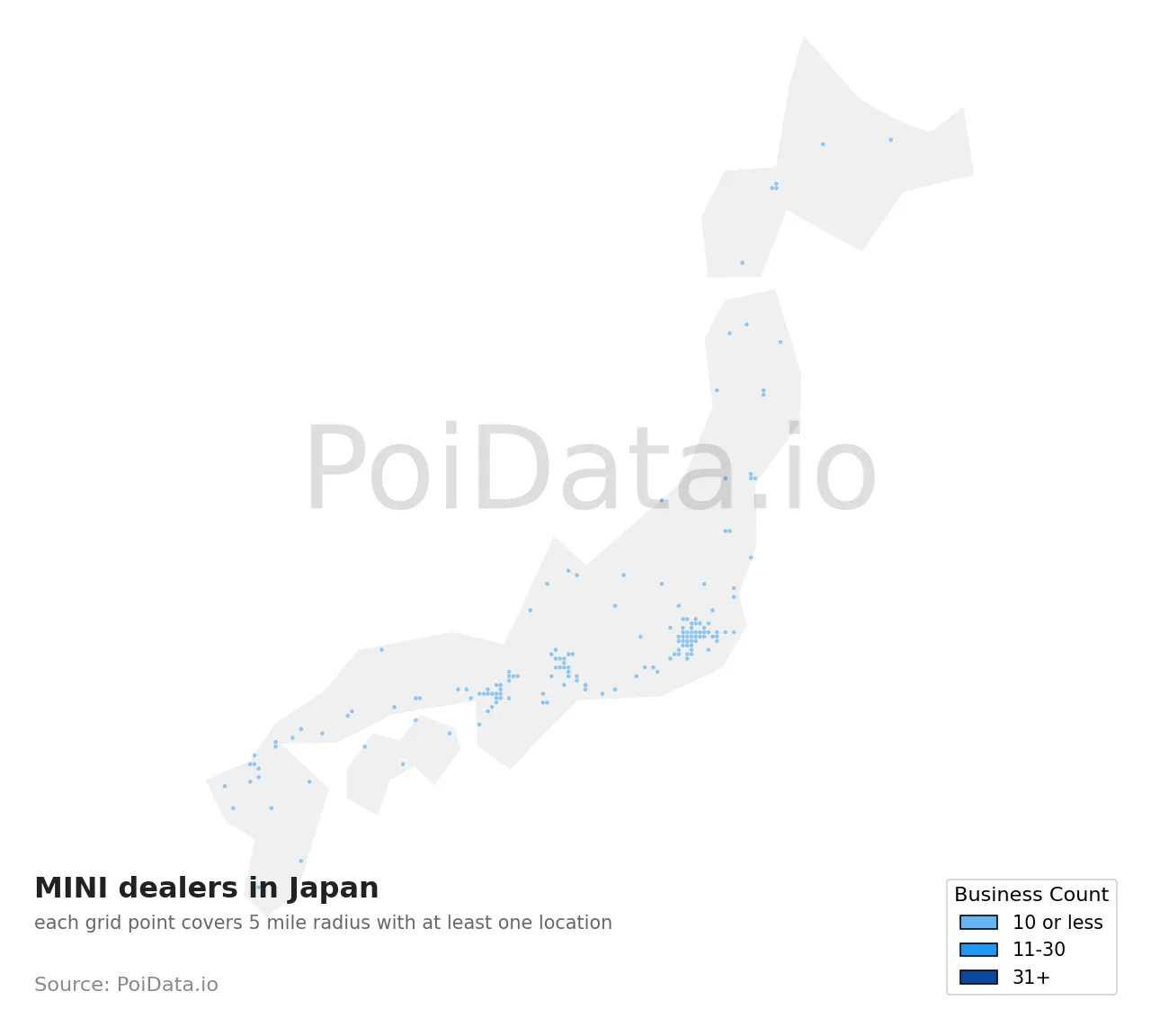 MINI dealer density map for Japan