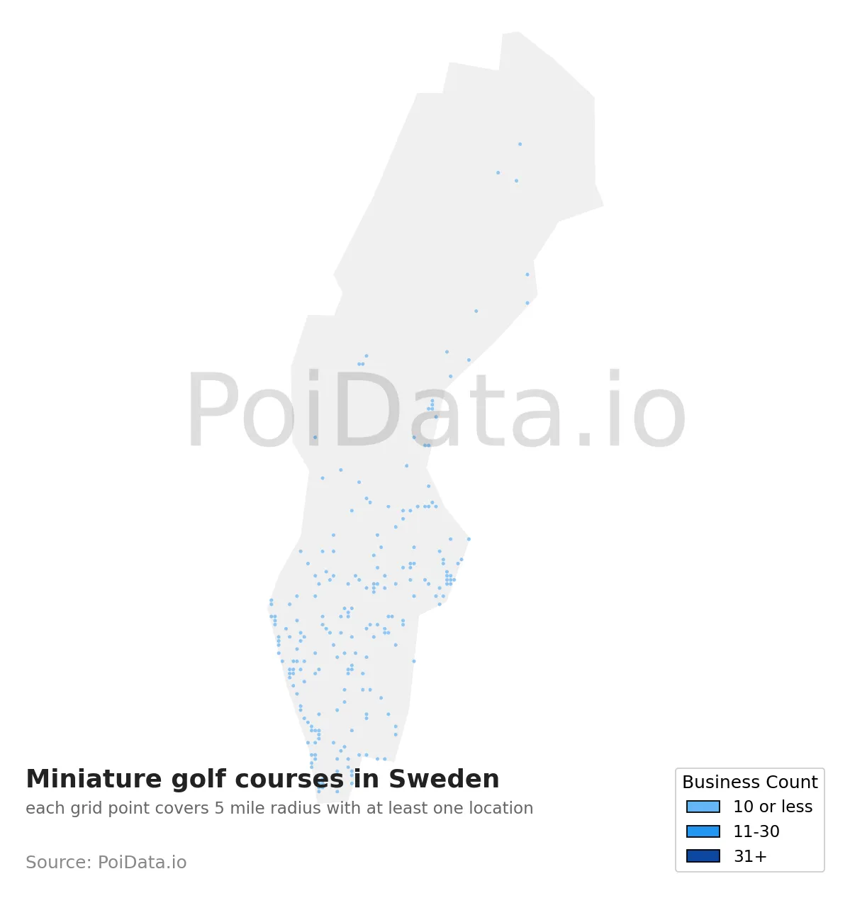 Miniature golf course density map for Sweden