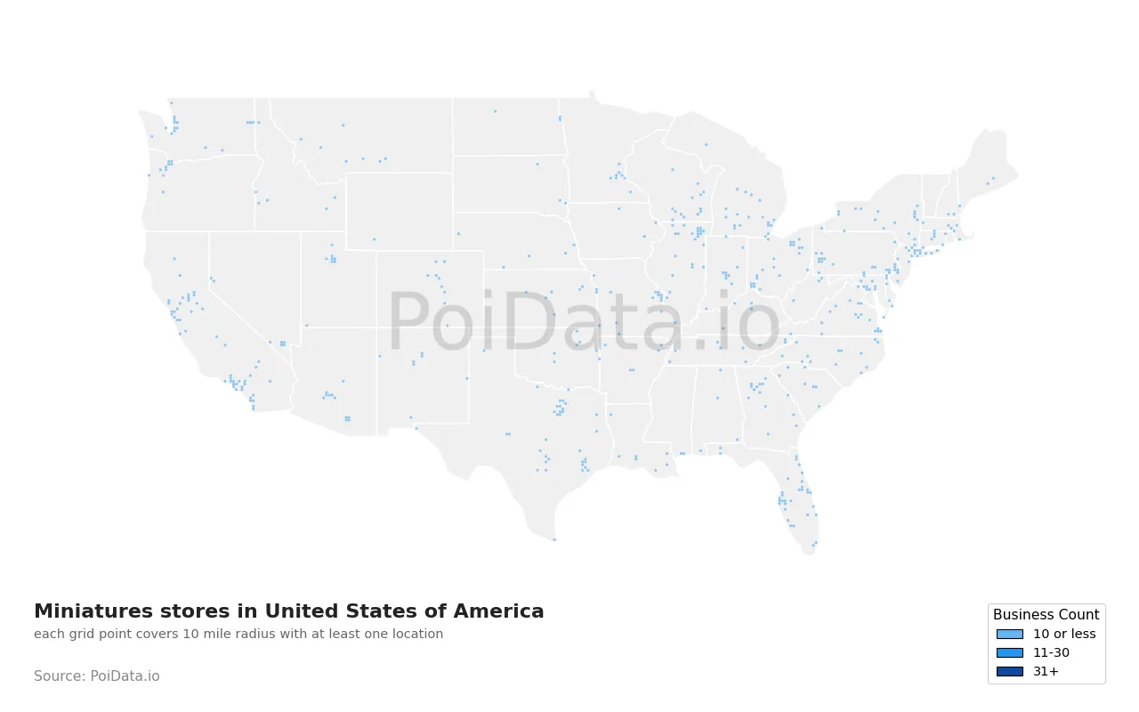 Miniatures store density map for United States