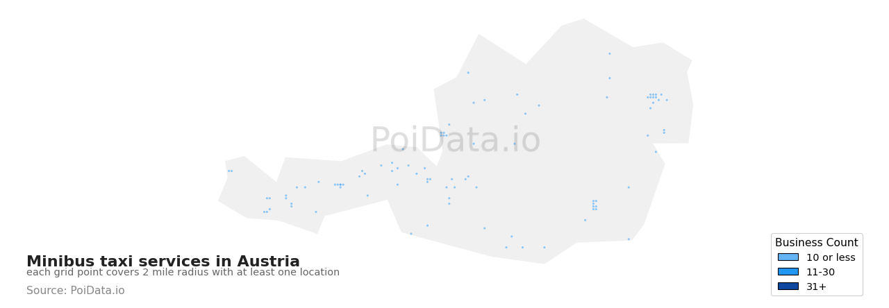 Minibus taxi service density map for Austria