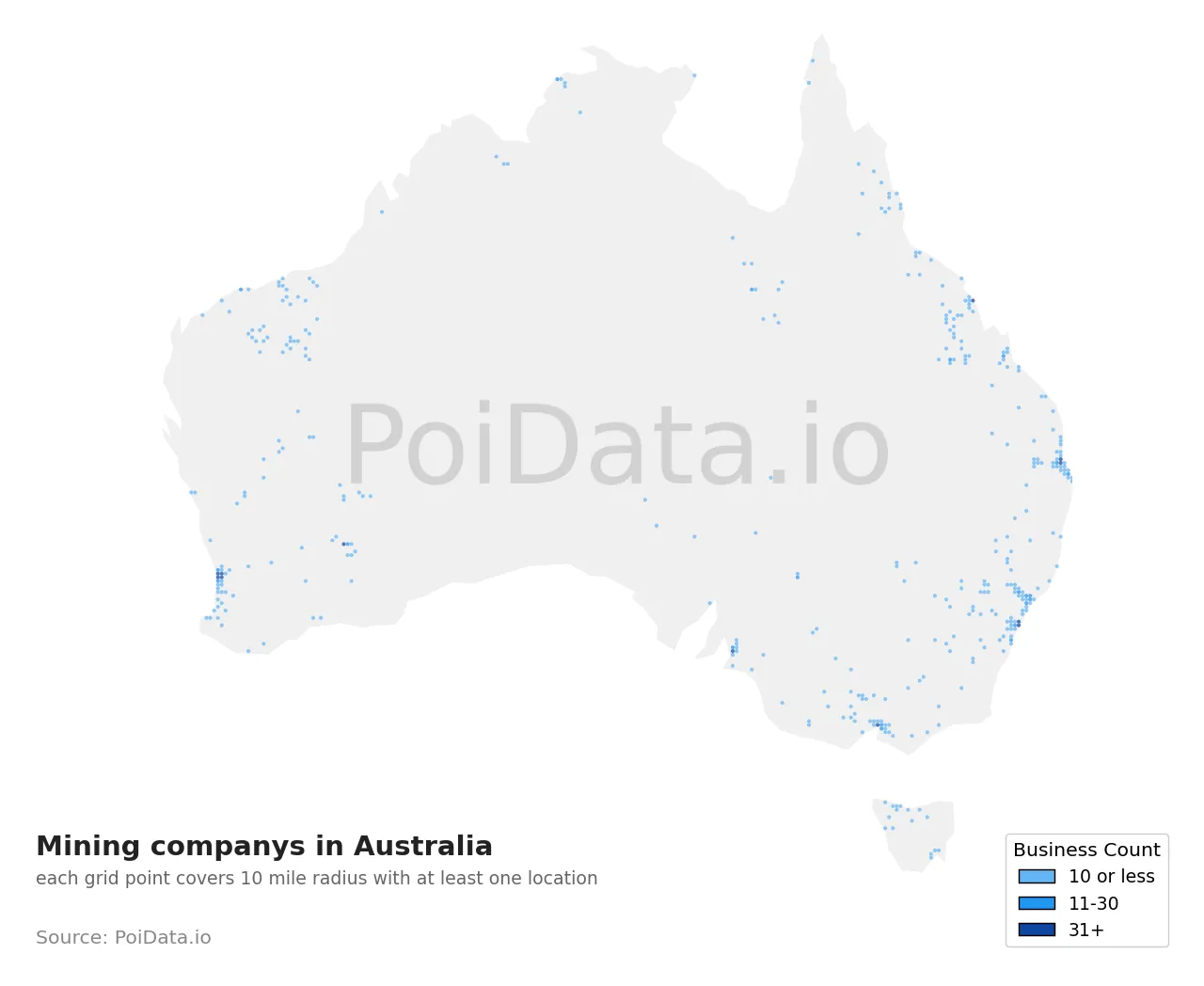 Mining company density map for Australia