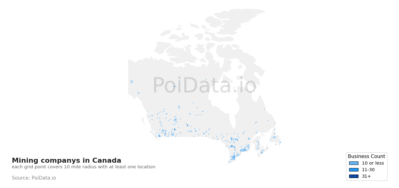 Mining company density map for Saskatchewan, Canada
