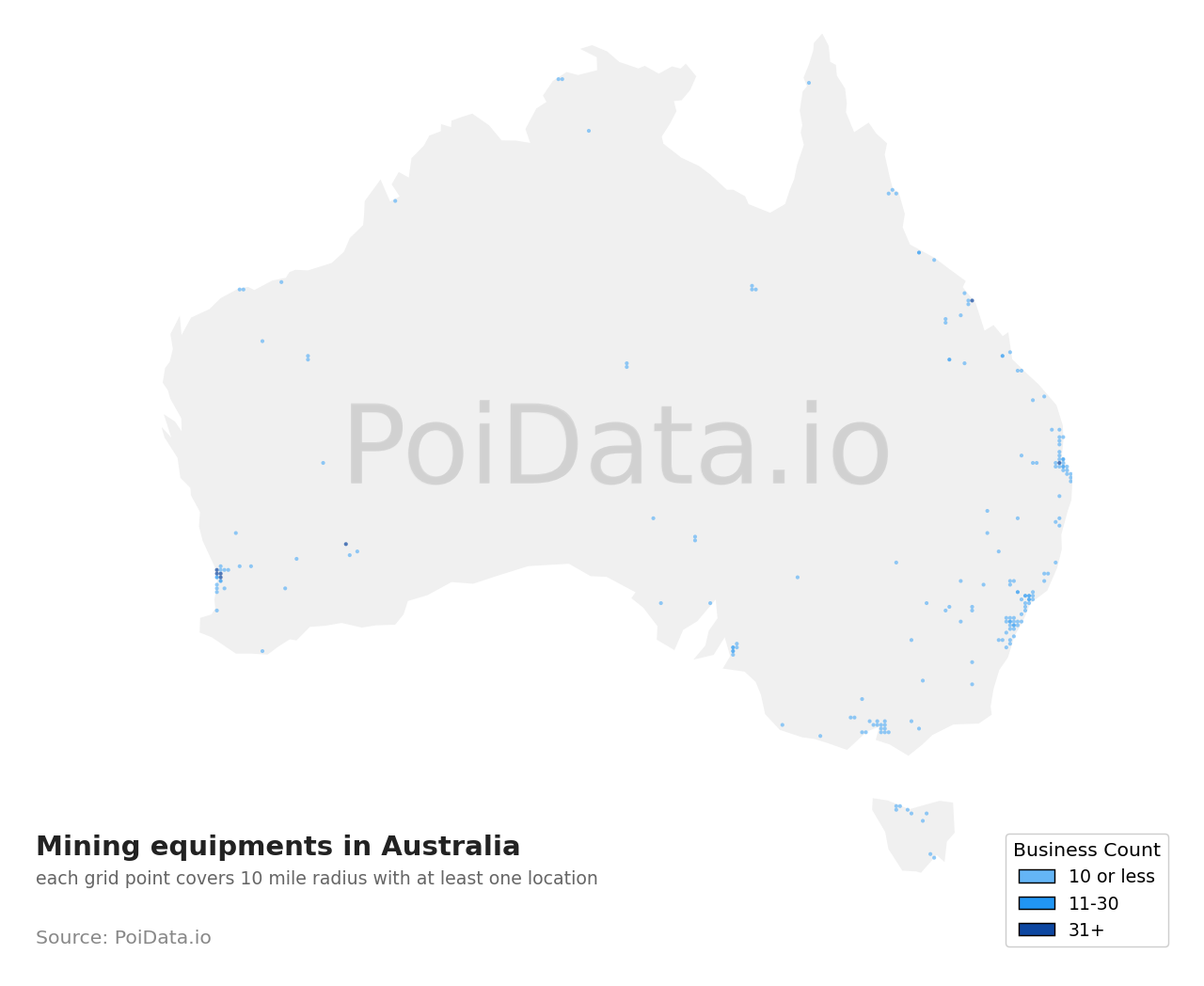 Mining equipment density map for Western Australia, Australia
