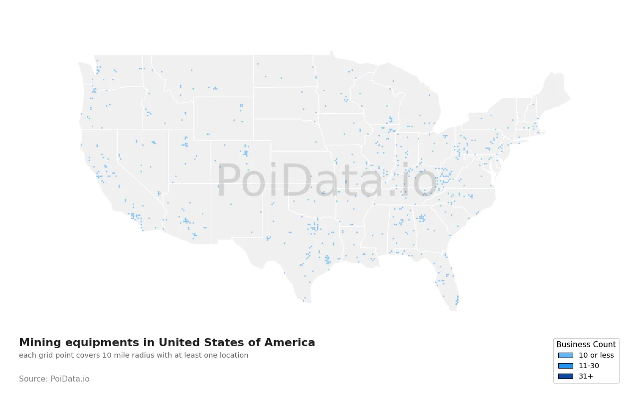 Mining equipment density map for United States