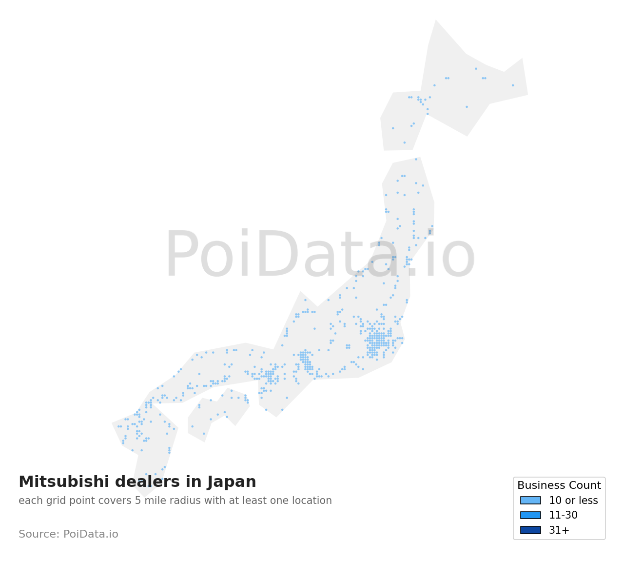 Mitsubishi dealer density map for Japan