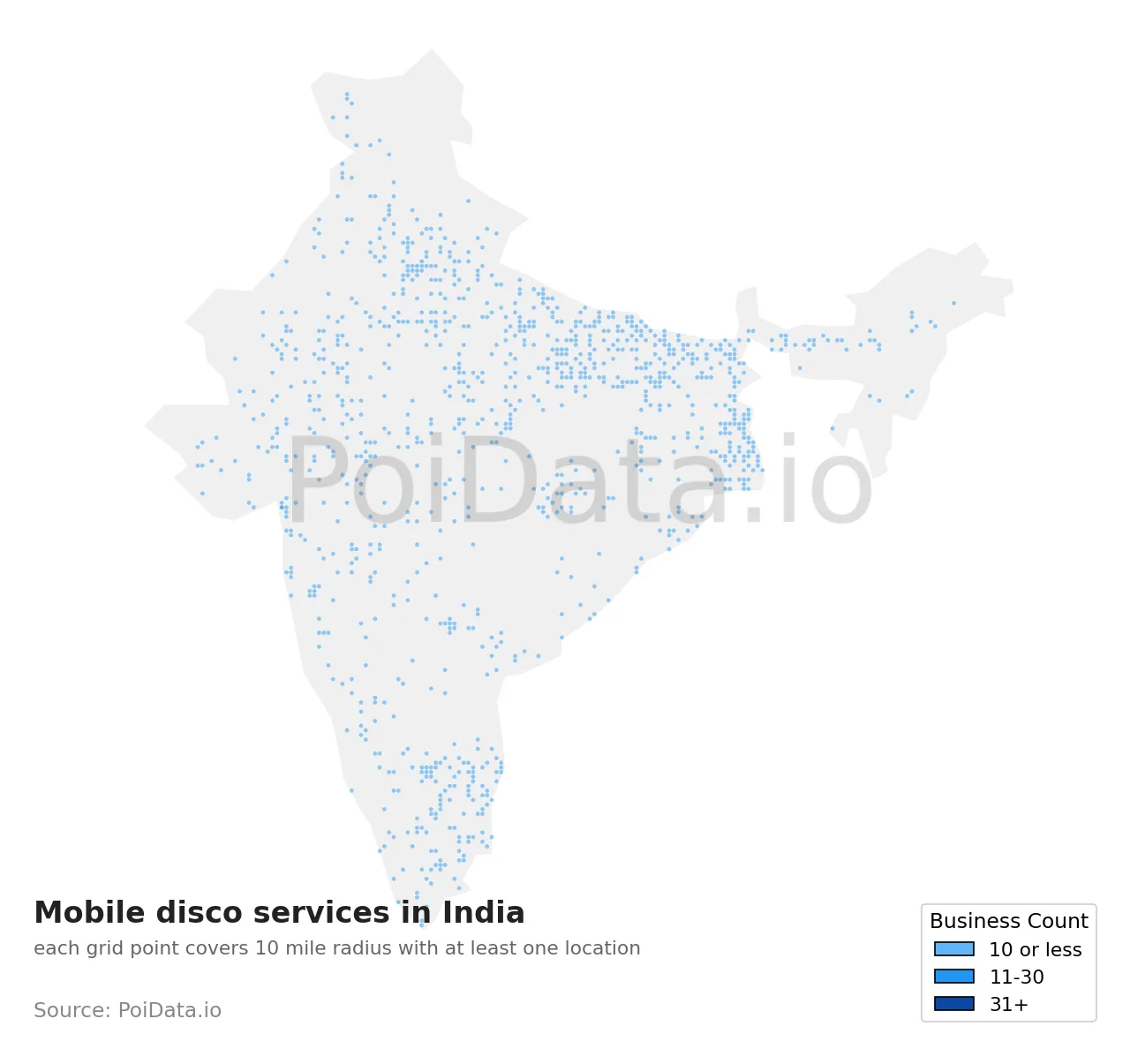 Mobile disco service density map for India