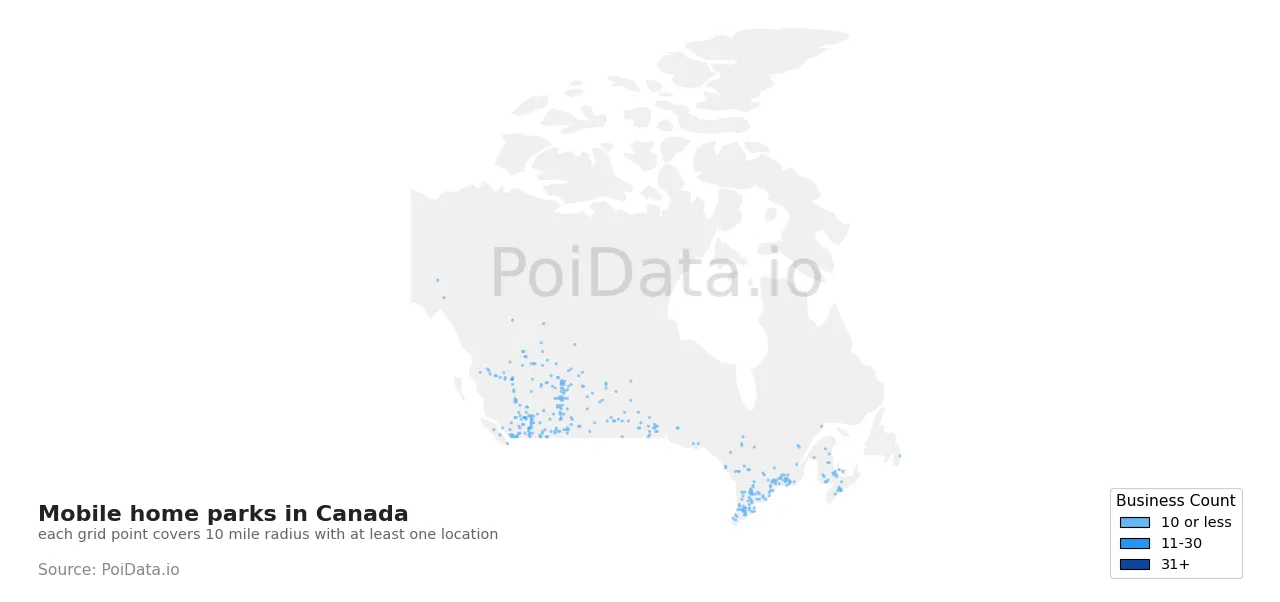 Mobile home park density map for Canada
