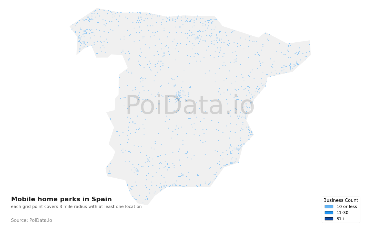 Mobile home park density map for Spain