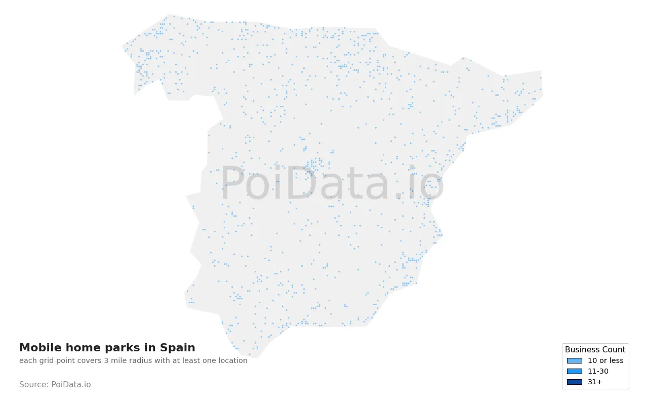 Mobile home park density map for Spain