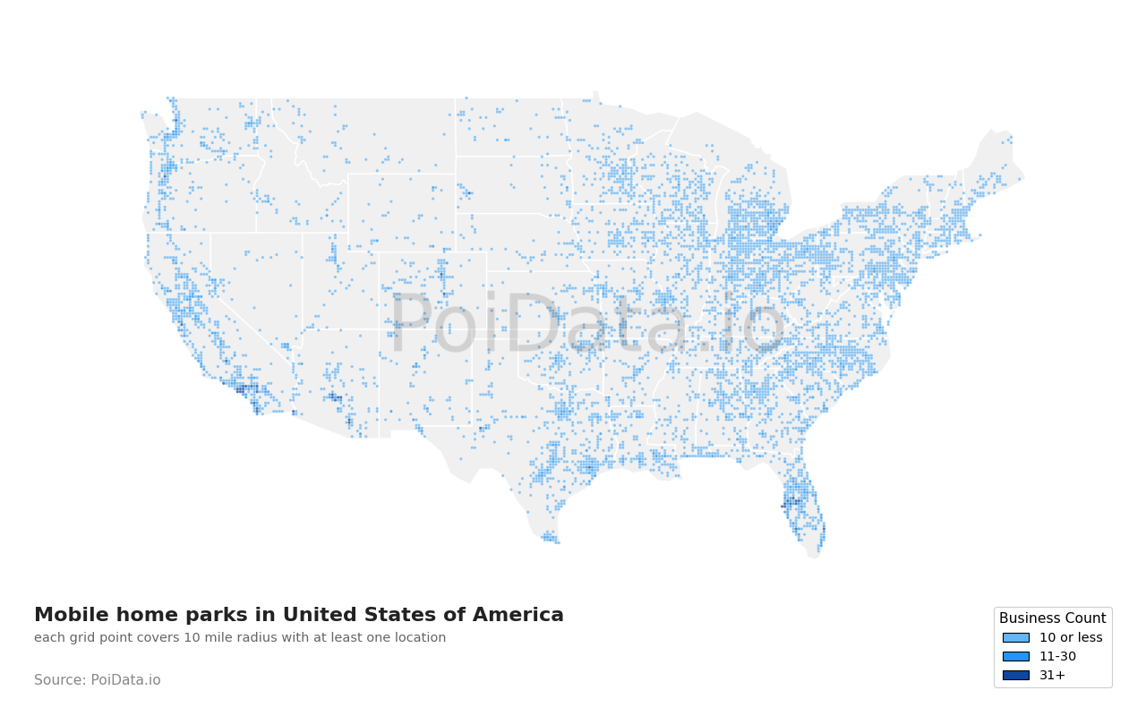 Mobile home park density map for Michigan, United States