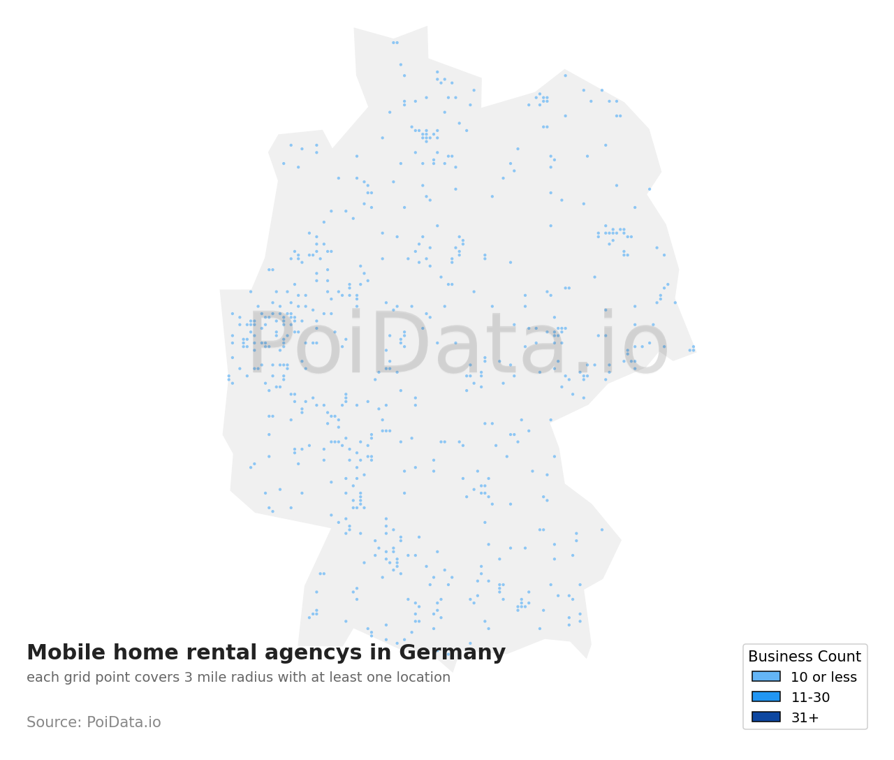 Mobile home rental agency density map for Germany