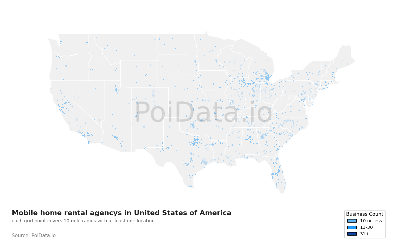 Mobile home rental agency density map for Michigan, United States