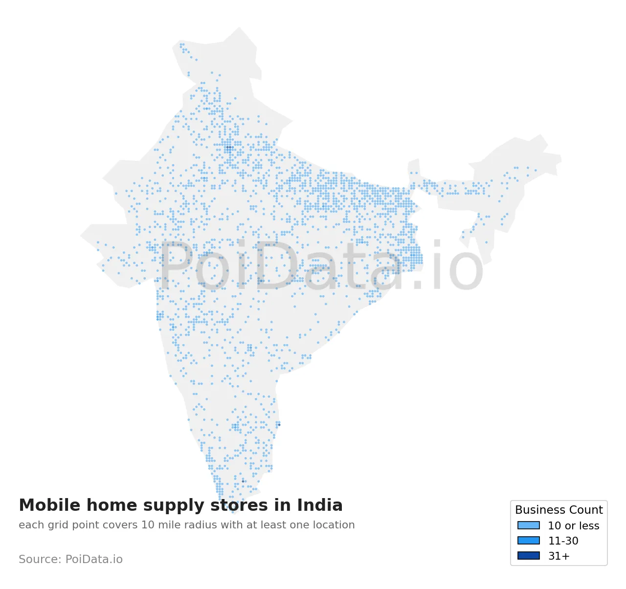 Mobile home supply store density map for India