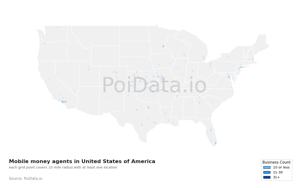 Mobile money agent density map for Maryland, United States