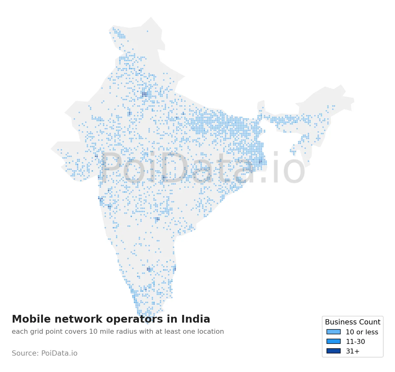 Mobile network operator density map for India