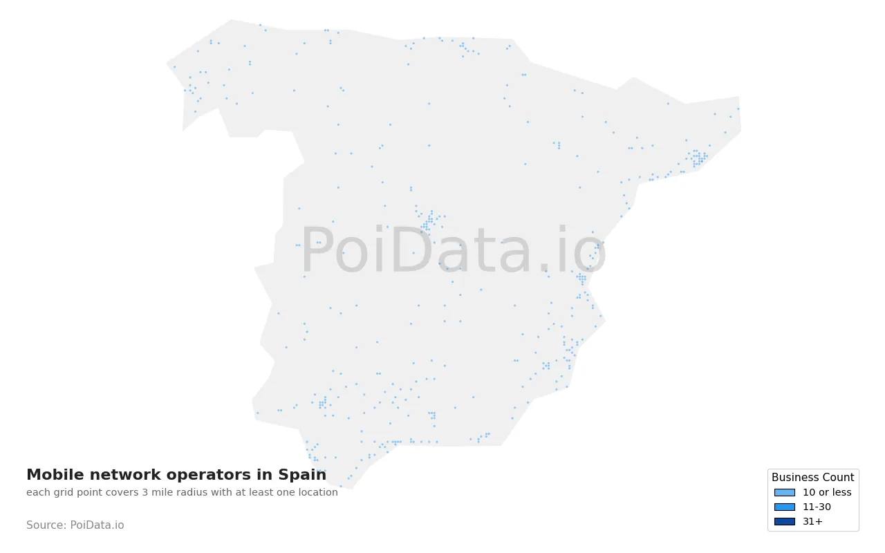 Mobile network operator density map for Spain