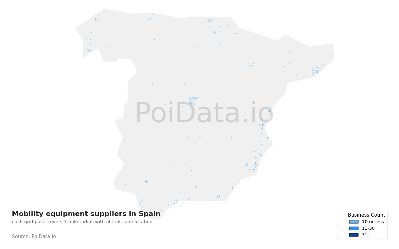Mobility equipment supplier density map for Spain
