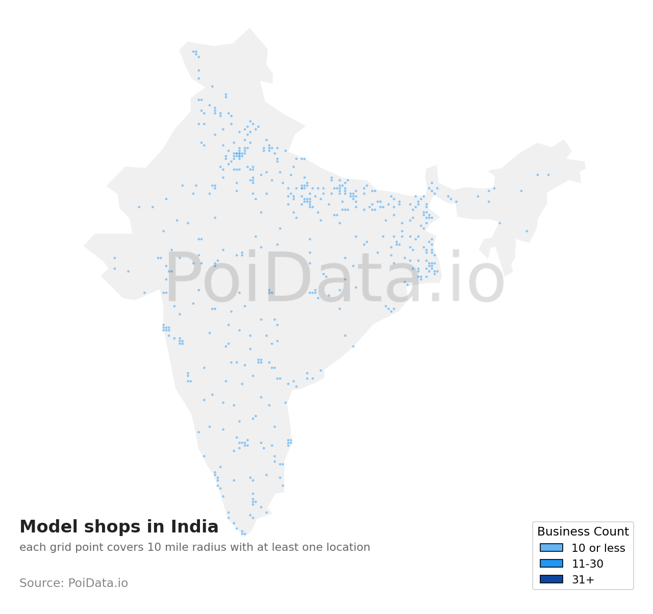 Model shop density map for India
