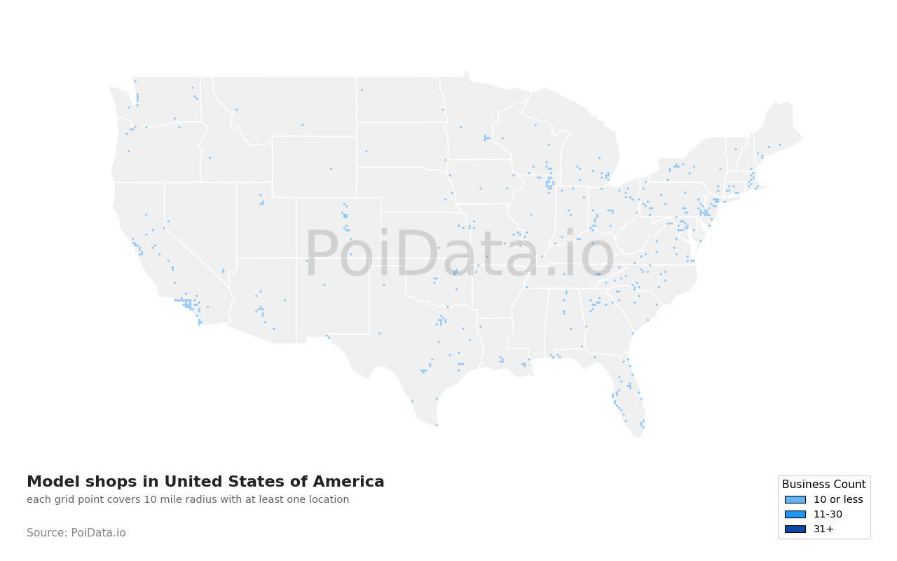 Model shop density map for Ohio, United States