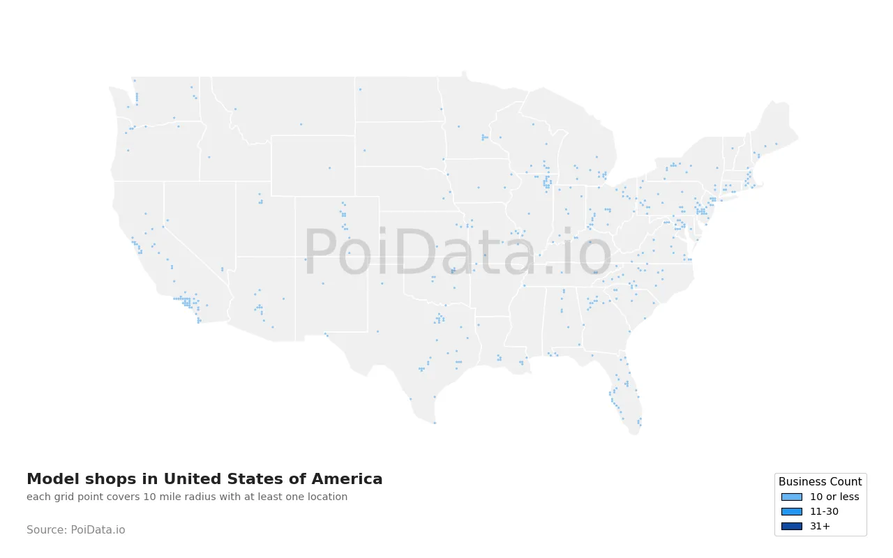 Model shop density map for United States