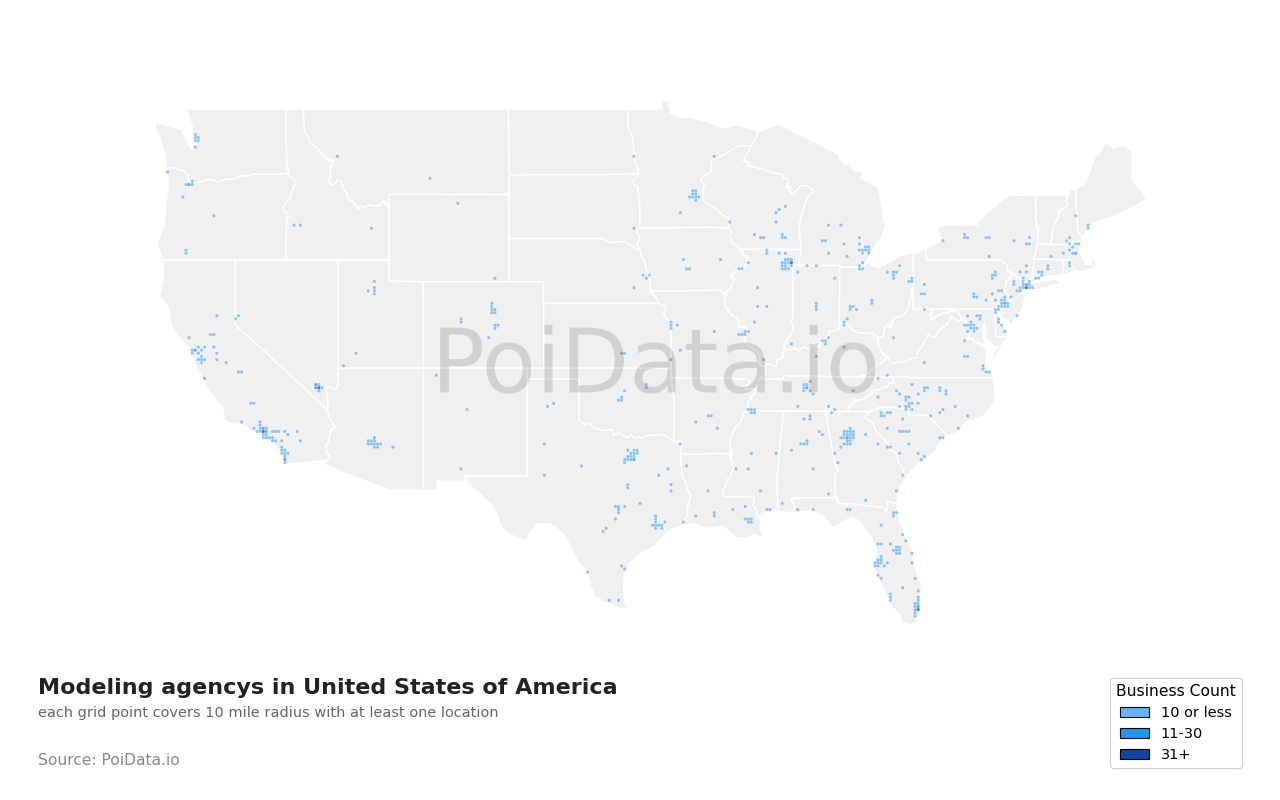 Modeling agency density map for Tennessee, United States