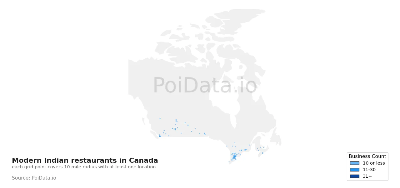 Modern Indian restaurant density map for Canada