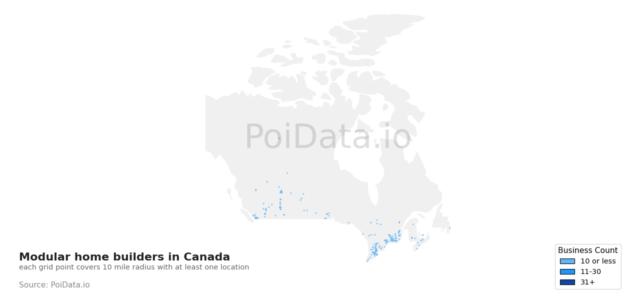 Modular home builder density map for Quebec, Canada
