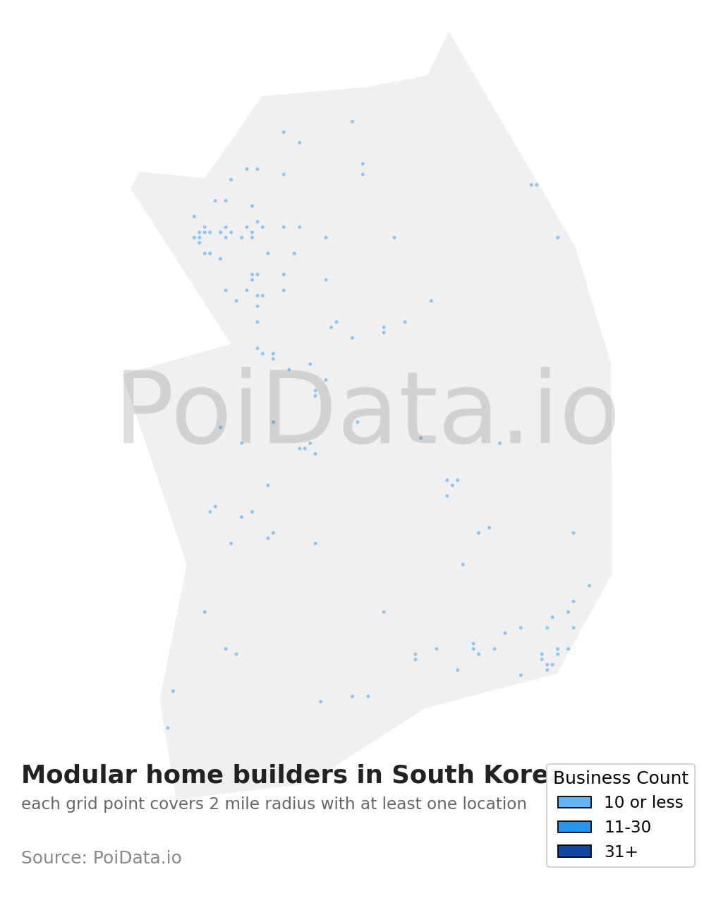 Modular home builder density map for South Korea