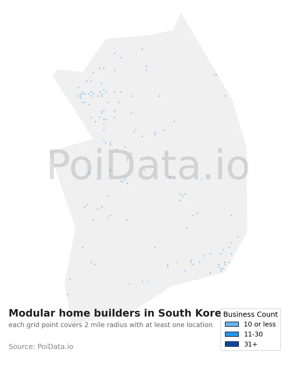 Modular home builder density map for South Korea
