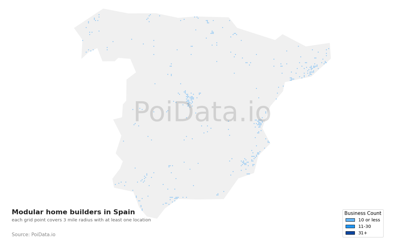 Modular home builder density map for Spain