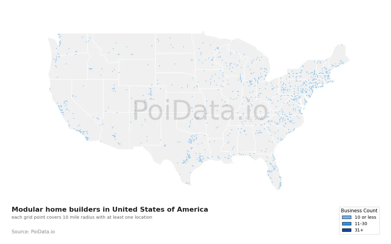 Modular home builder density map for United States