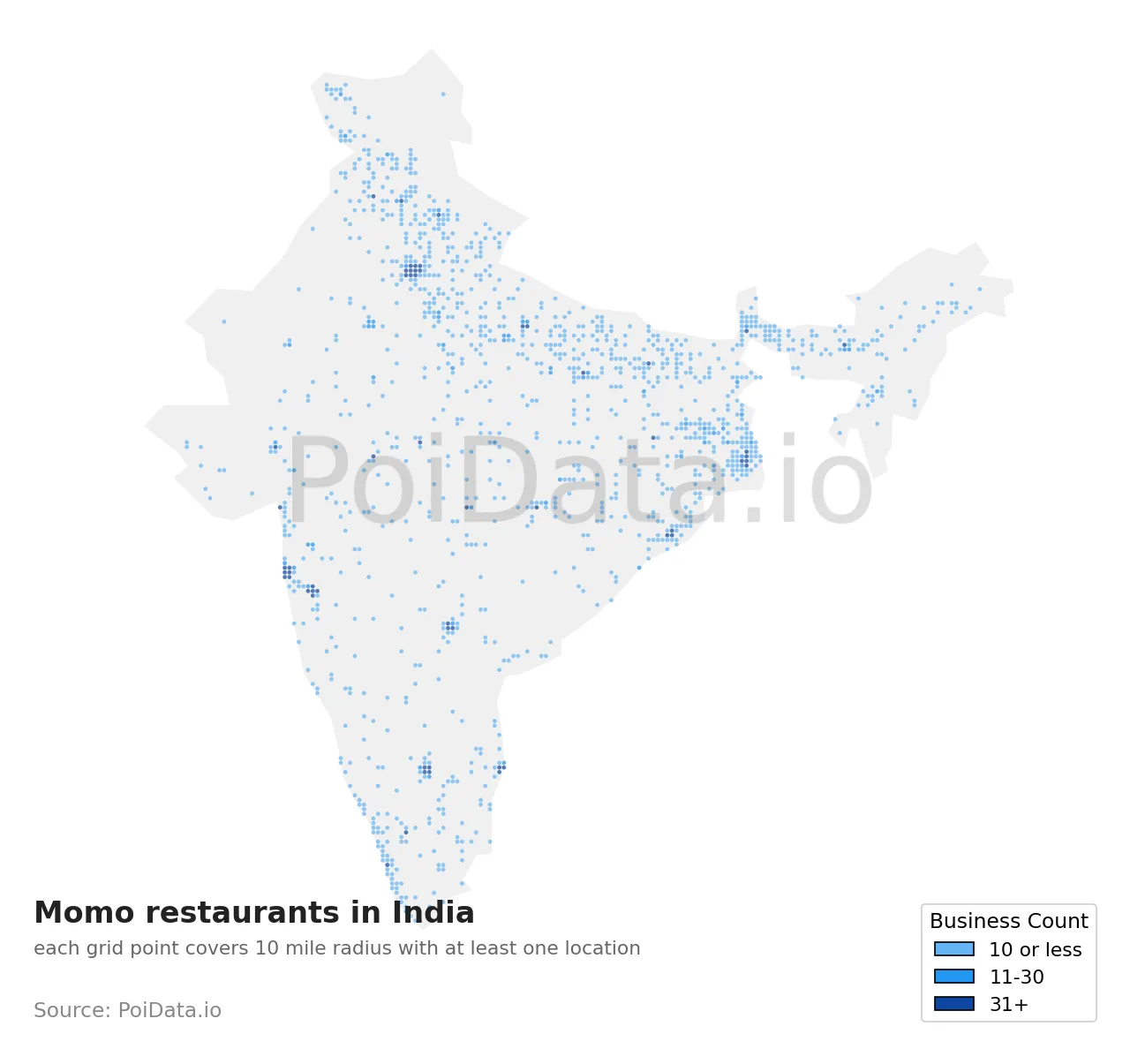 Momo restaurant density map for India