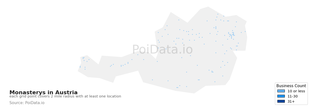 Monastery density map for Austria