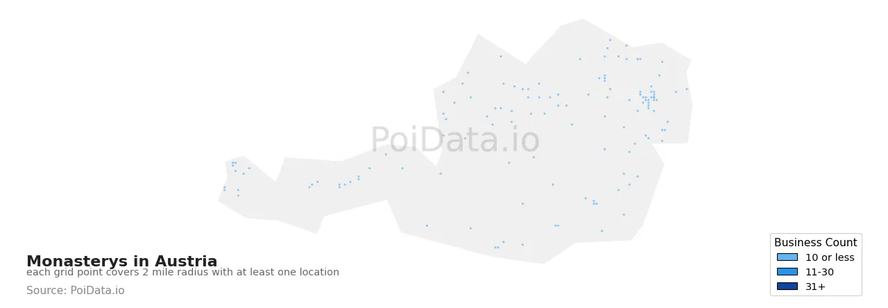 Monastery density map for Austria