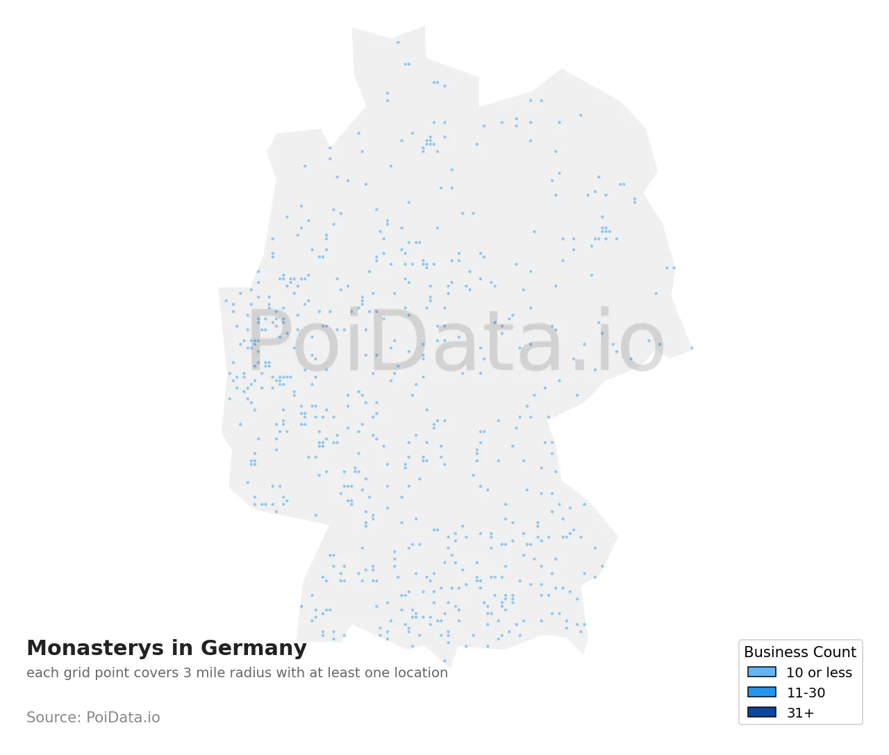 Monastery density map for Germany