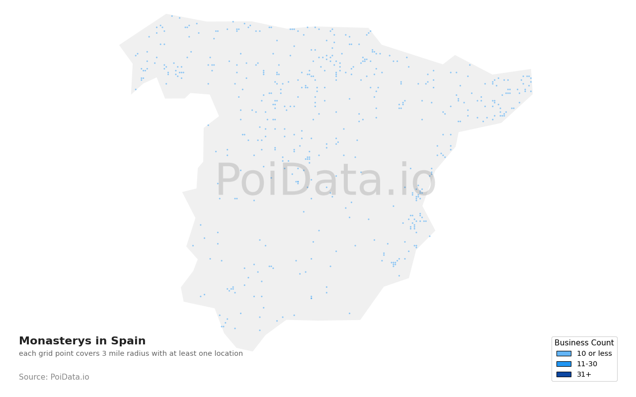 Monastery density map for Spain