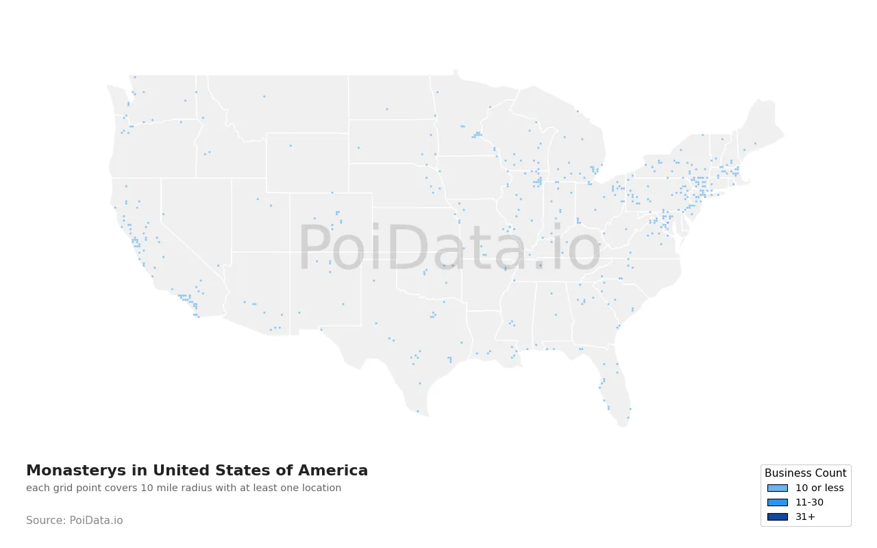 Monastery density map for United States