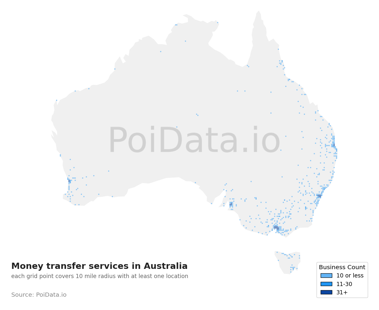 Money transfer service density map for Queensland, Australia